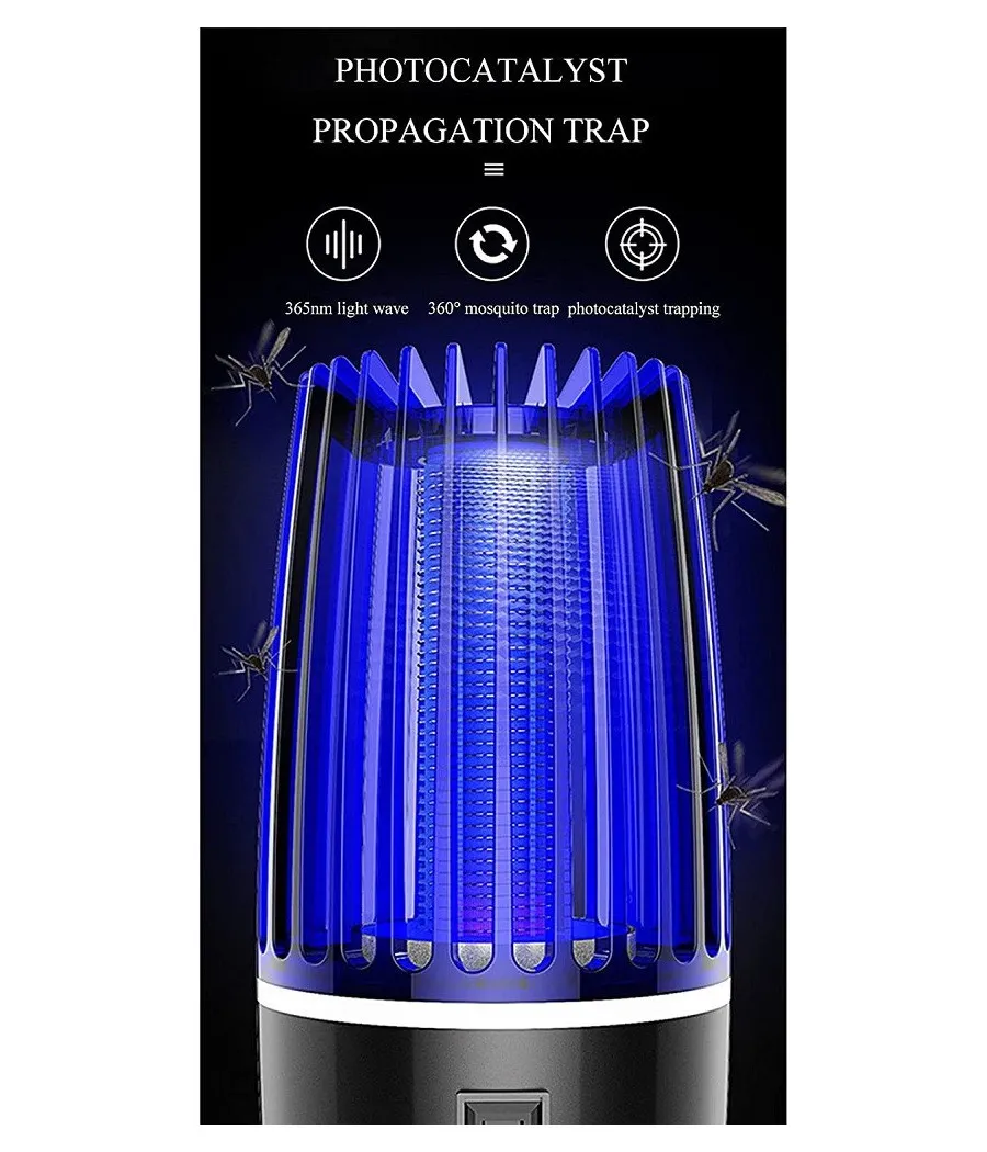 360 ° PORTÁTIL FOTOCATALÍTICO ELÉCTRICO REPELENTE DE MOSQUITOS LUZ PÚRPURA USB FUENTE DE ALIMENTACIÓN