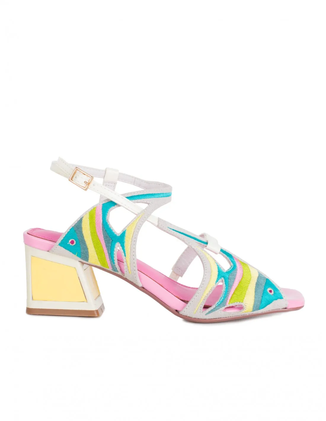EXÉ Sandalias Tacón Tiras Multicolor Peces