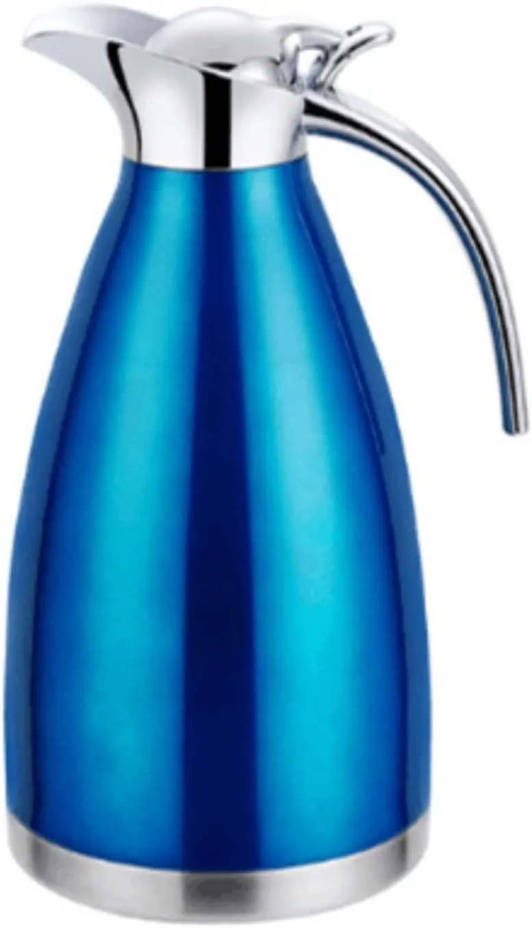 GBNYTT Cafetera de acero inoxidable de doble pared con aislamiento al vacío de 2 litros, jarra de té y leche, termo térmico (azu