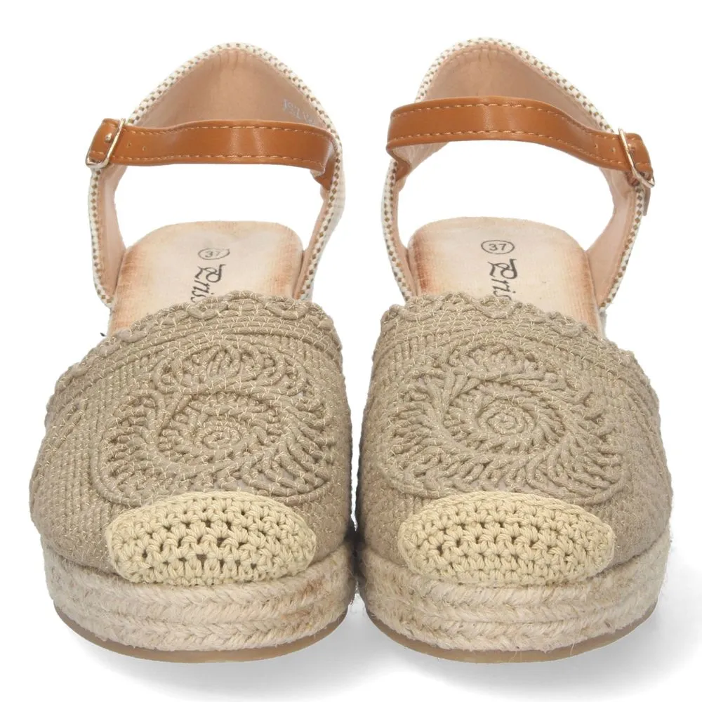 Sandalias color kaki, alpargatas con cuña de mujer, sandalias de verano, Sandalias planas de verano